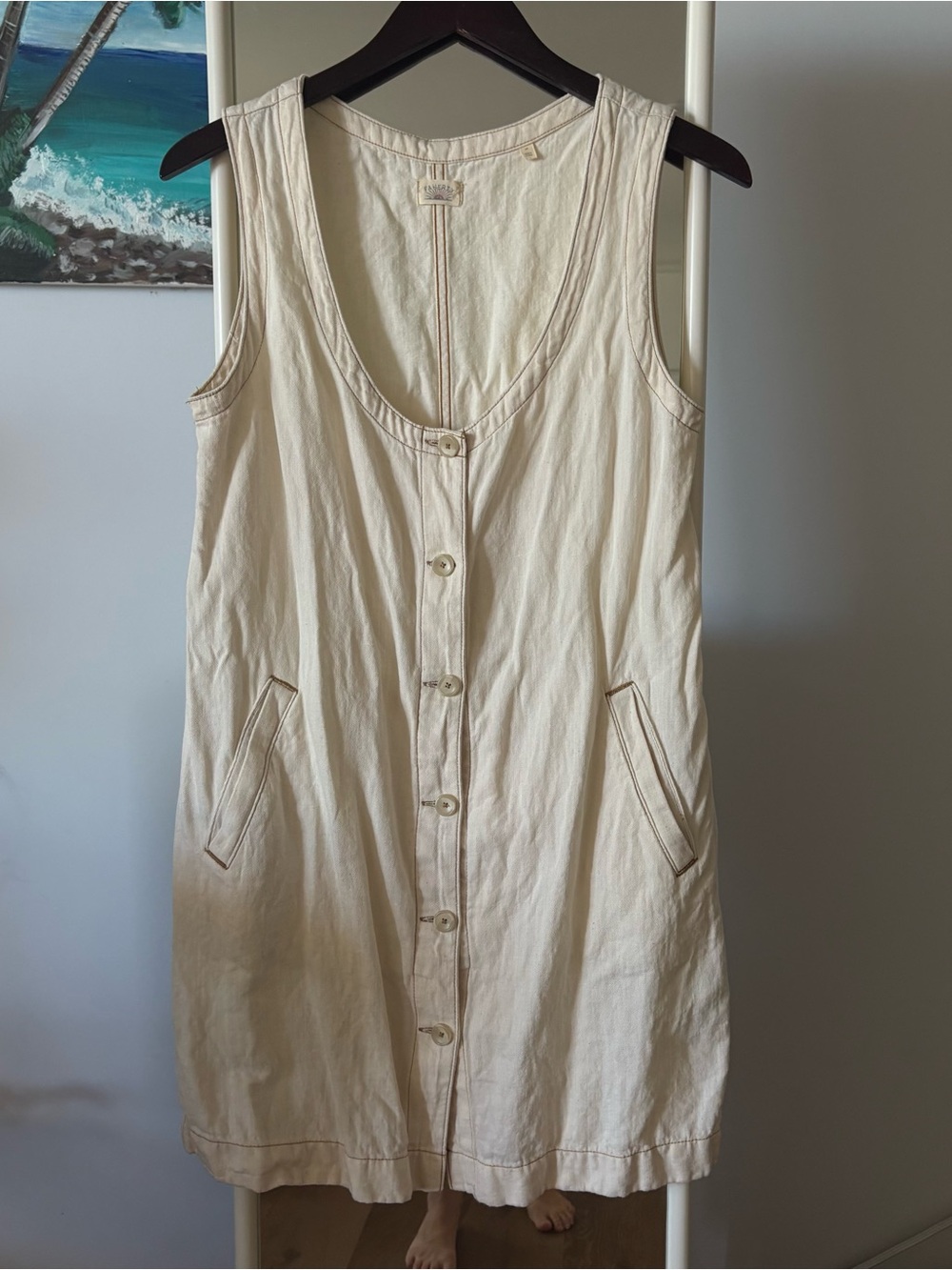 Faherty Cream Button-Front Mini Dress